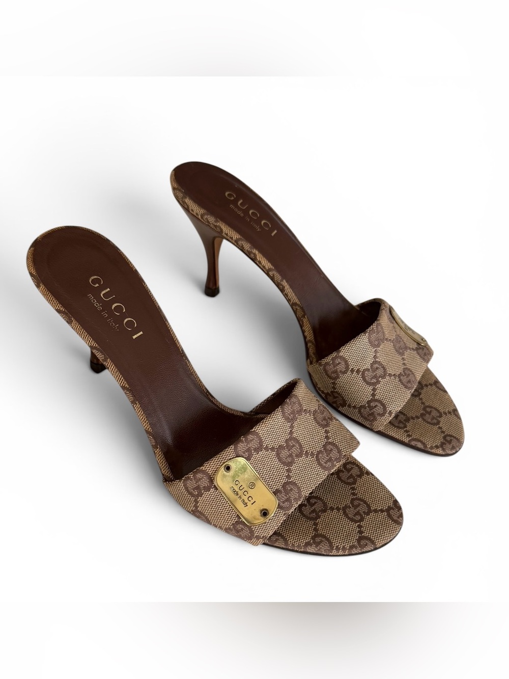 Vintage Gucci by Tom Ford Beige GG Monogram Mules Heels / Size 37.5 - Picture 6 of 13